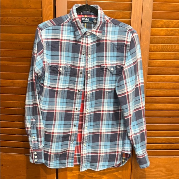 Polo Designer Blue and Red Snap Front Shirt